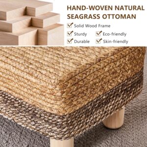 Cpintltr Foot Stool Ottoman Rectangular Footrest Pouf Ottomans Natural Seagrass Footstool with Wooden Legs Hand Weave Step Stool for Living Room Bedroom Entryway Purple