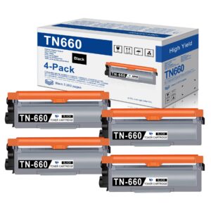 tn660 high-yield black toner cartridge, tn660 4pk, replacement for brother tn-660 tn-630 toner for hl-l2300d hl-l2380dw hl-l2320d dcp-l2540dw hl-l2340dw hl-l2360dw mfc-l2720dw printer…