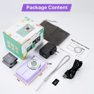 Digital Camera, Kids Camera with 32GB Card FHD 1080P 44MP Vlogging Camera with LCD Screen 16X Zoom Compact Portable Mini Rechargeable Camera Gifts for Students Teens Adults Girls Boys-Purple