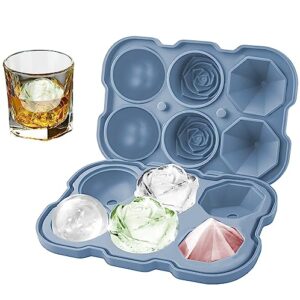 silicone ice cube trays for freezer 6holes rose/diamond/ball shape silicone mold with lid for epoxy resin candle chocolate cocktails whiskey (blue)