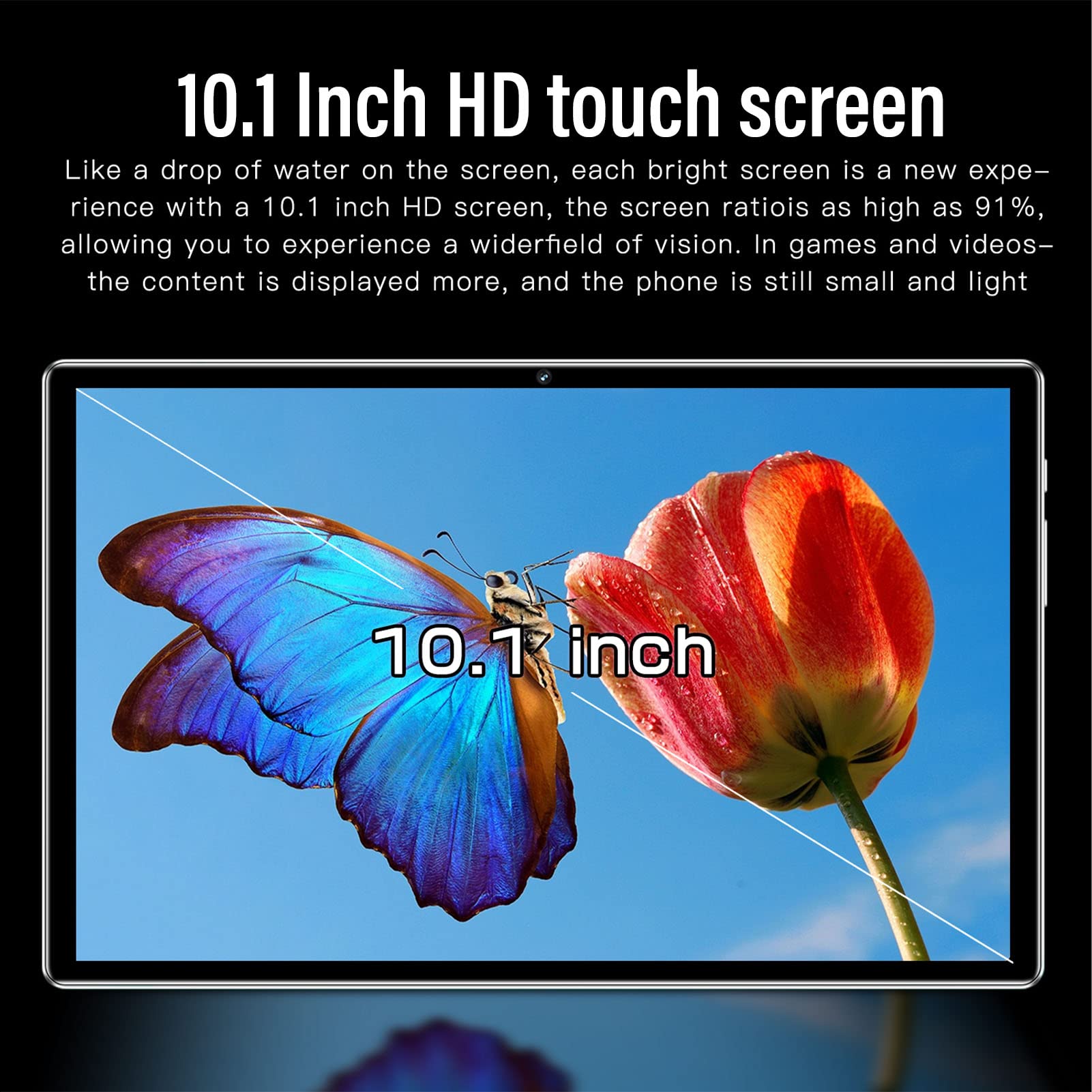10.1 Inch Tablet for Android 12, FHD 4G LTE Tablet with BT Keyboard Support 8GB RAM 256GB ROM, Octa Core CPU, 2.4G 5G Dual Band WiFi for Gaming (US Plug)