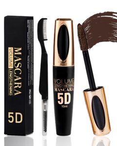 brown waterproof mascara for eyelashes,5d silk fiber liquid lash extensions colored tubing mascara with eyelash brush,long lasting smudge-proof volume and length,christmas party makeup gift for women