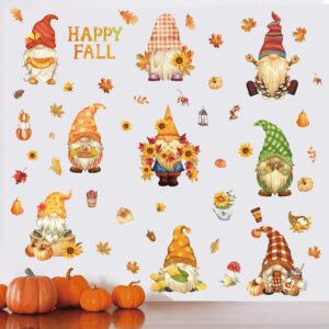 whaline fall wall stickers watercolor gnomes wall art decals colorful maple leaves pumpkin sunflower self-adhesive wallpaper stickers for bedroom tv wall baby nursery autumn party decoration, 9 sheet