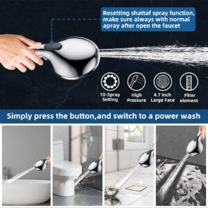 High Pressure Handheld Shower Head 4.7" Large, 10-mode Detachable Shower Head with Hard Water Filter & Adjustable Bracket, Anti-clog & Powerful to Clean Tile & Pets, with 80" Hose - Polished Chrome