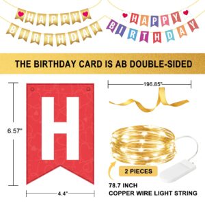 HXWEIYE Happy Birthday Banner Sign, Double Sided Birthday Banner Garland for Men Boys Baby Shower Backdrop Kids Party Supplies, Bunting Party Decorations(Colorful & Gold)