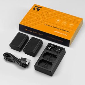 K&F Concept NP-FZ100 Battery and Dual Slot Charger Set for Sony A7iii, A7iv, A7C, ZV-E1, FX3, FX30, A9, A6600, Alpha 9, Alpha 9S, A9S, A7R3, A7R4 Camera Batteries, 2280mAH