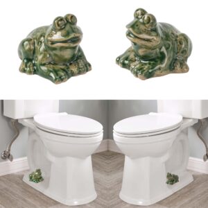 Toilet Bolt Caps, Decorative Toilet Bolt Covers, Ceramic Cute Frog Covers Toilet Bolts Bathroom Decor Easy installation Set of 2(Green frog)