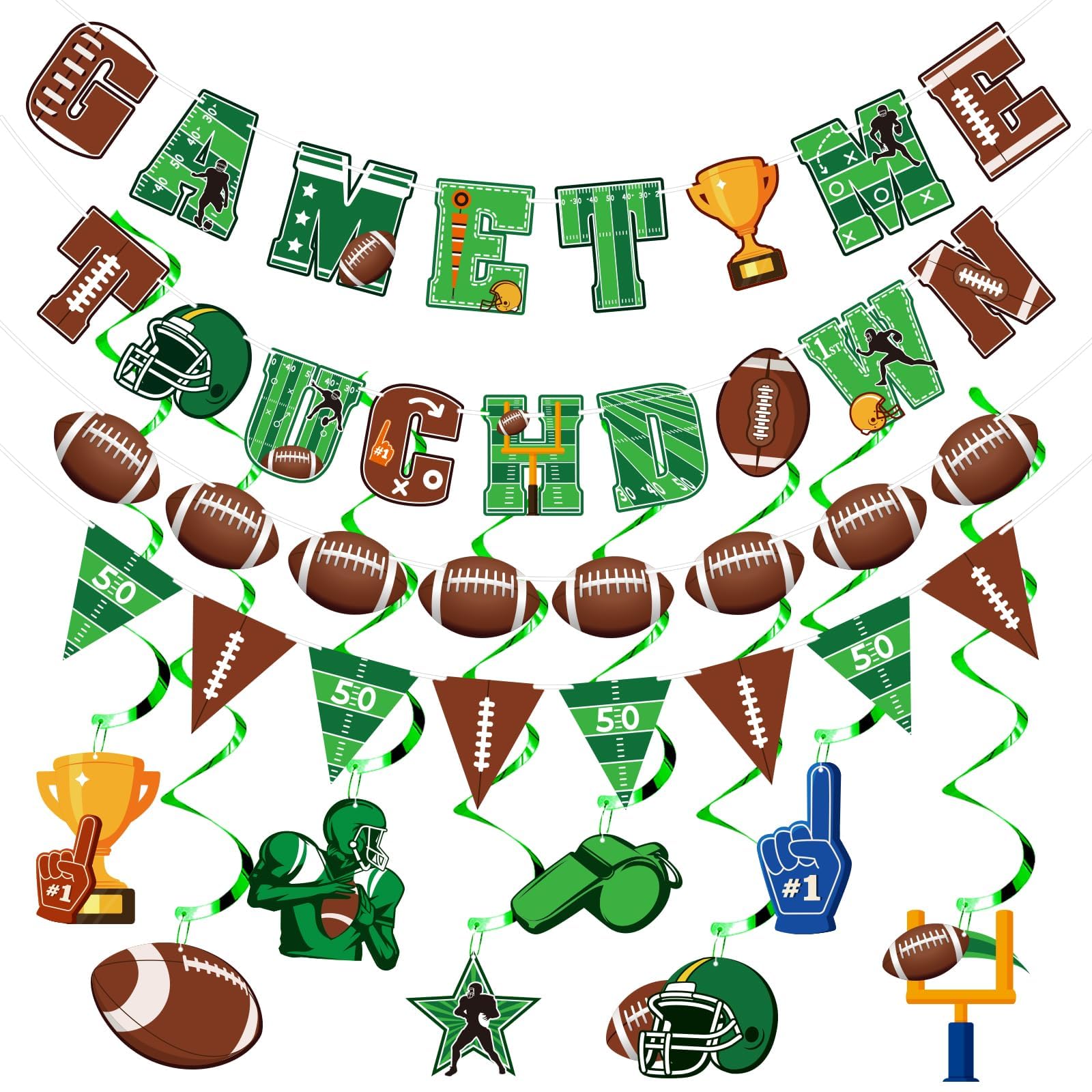 Football Hanging Swirl Decorations Football Birthday Banner Supplies Include Touch Down Game Time Pennant Banner Hanging Spirals for Sport Tailgate Game Day Party