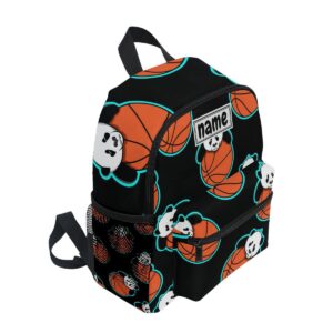 Glaphy Custom Kid's Name Backpack Panda Sport Basketball Toddler Backpack for Daycare Travel Personalized Name Preschool Bookbag for Boys Girls