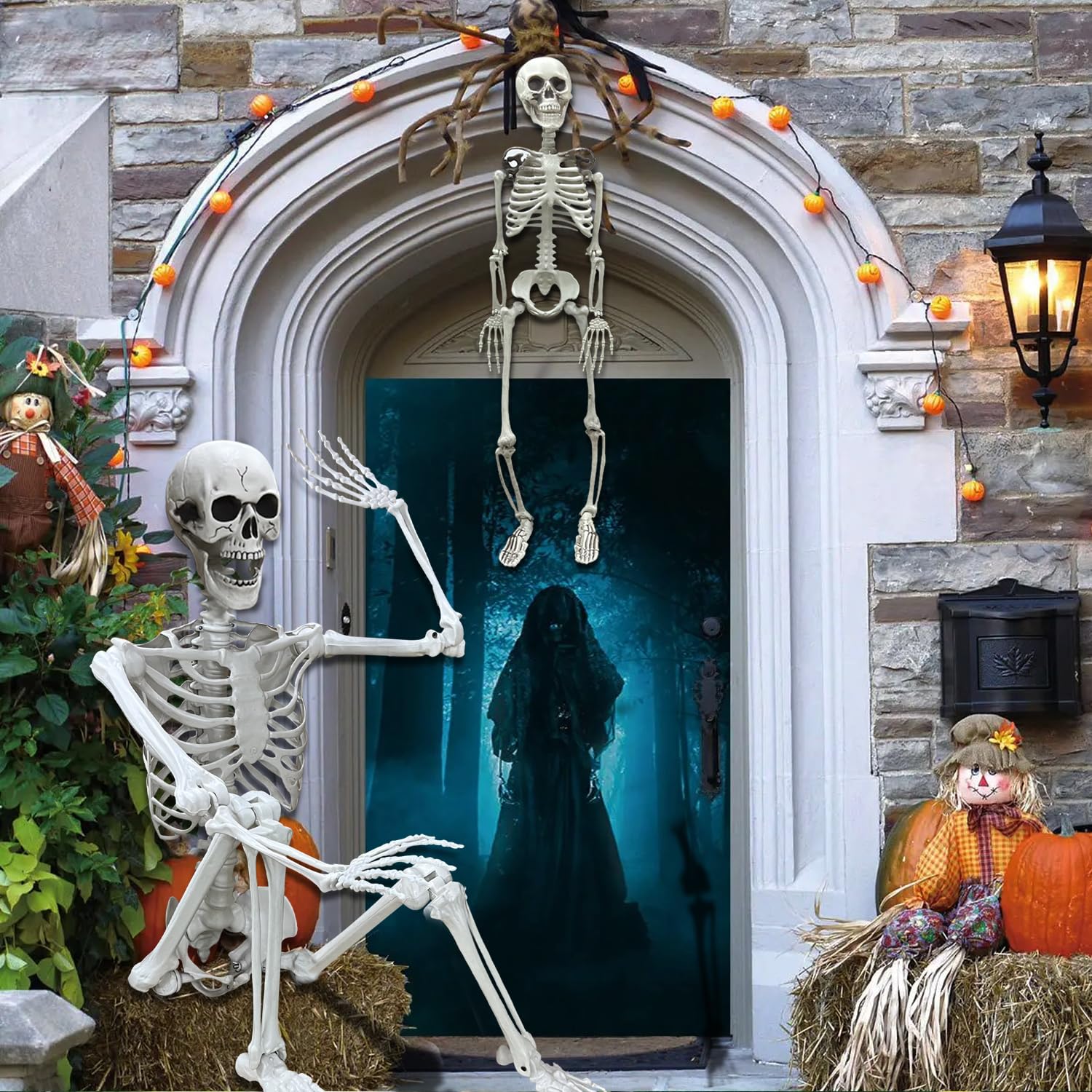 Lodou Halloween Poseable Skeleton,Adult Skeletons & Child Skeletons,Plastic Human Bones with Movable Joints for Halloween Graveyard Decorations (5.4ft & 3ft)