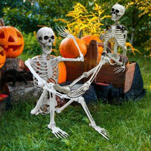 Lodou Halloween Poseable Skeleton,Adult Skeletons & Child Skeletons,Plastic Human Bones with Movable Joints for Halloween Graveyard Decorations (5.4ft & 3ft)