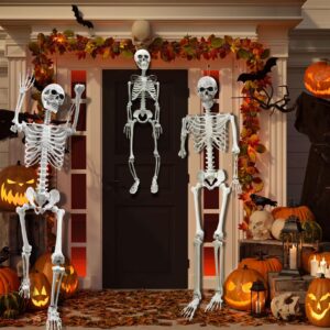 Lodou Halloween Poseable Skeleton,Adult Skeletons & Child Skeletons,Plastic Human Bones with Movable Joints for Halloween Graveyard Decorations (5.4ft & 3ft)