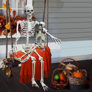 Lodou Halloween Poseable Skeleton,Adult Skeletons & Child Skeletons,Plastic Human Bones with Movable Joints for Halloween Graveyard Decorations (5.4ft & 3ft)