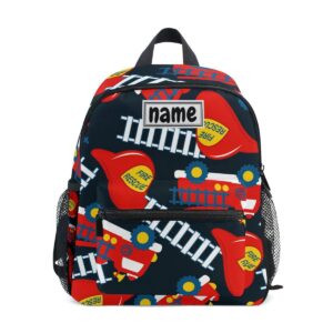 glaphy custom kid's name backpack, red fire truck car cute toddler backpack for daycare travel, personalized name preschool bookbags for boys girls