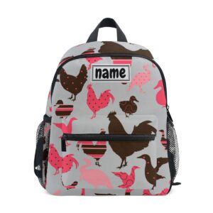 glaphy custom kid's name backpack, farm animals rooster chicken goose duck toddler backpack for daycare travel, personalized name preschool bookbags for boys girls