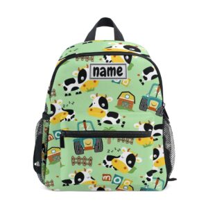 glaphy custom kid's name backpack funny cow cute tractor car toddler backpack for daycare travel personalized name preschool bookbag for boys girls