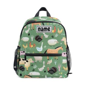 glaphy custom kid's name backpack, farm animals horse cow pig green toddler backpack for daycare travel, personalized name preschool bookbags for boys girls