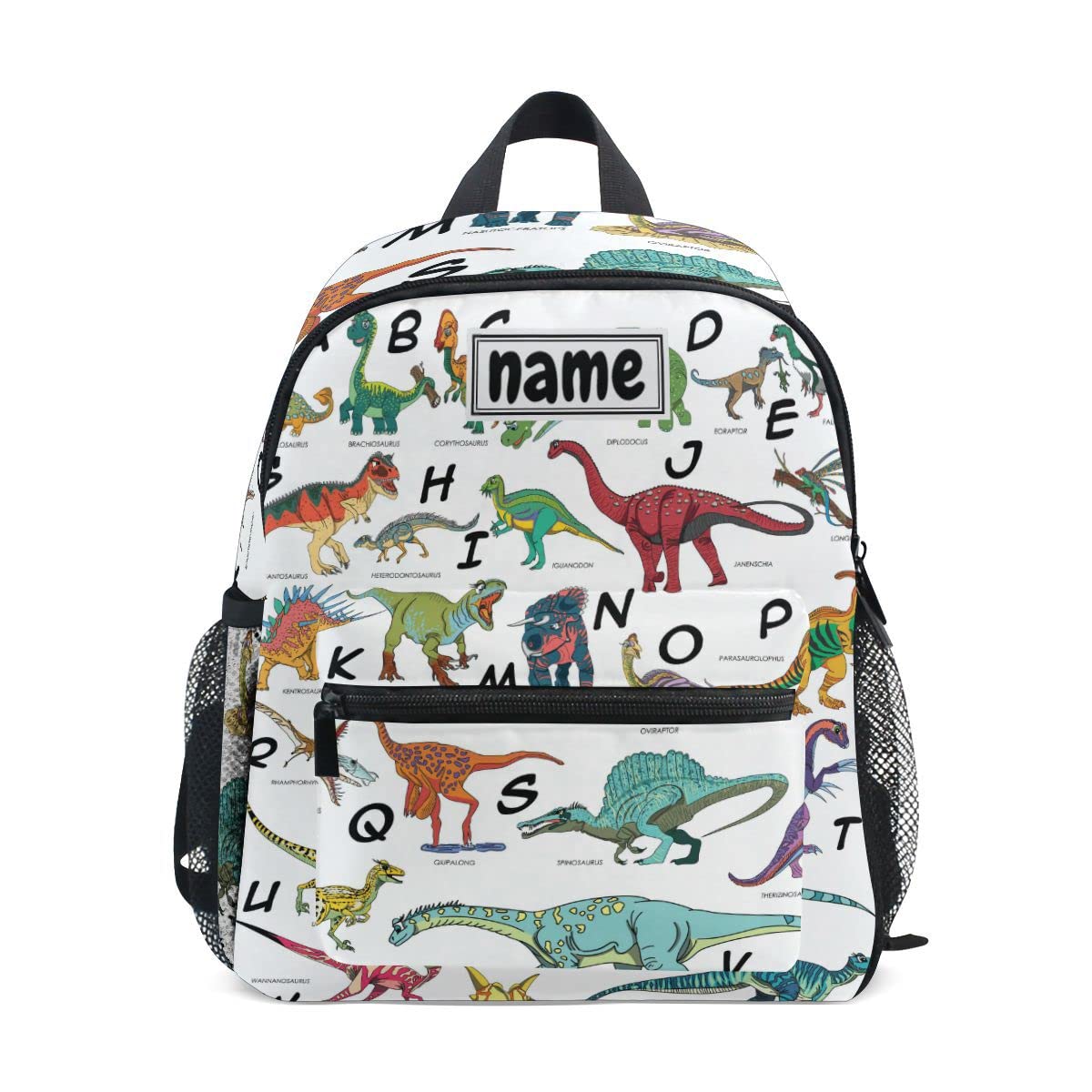 Glaphy Custom Kid's Name Backpack Dinosaurs Alphabet Toddler Backpack for Daycare Travel Personalized Name Preschool Bookbags for Boys Girls