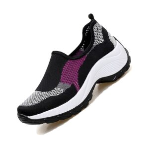 women's mesh orthopedic slip on sock sneakers fashion platform work shoe lace arch support casual walking shoes (purple,4.5)