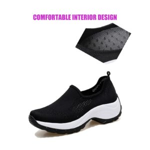 Women's Mesh Orthopedic Slip On Sock Sneakers Fashion Platform Work Shoe Lace Arch Support Casual Walking Shoes (Purple,4.5)