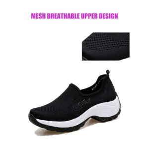 Women's Mesh Orthopedic Slip On Sock Sneakers Fashion Platform Work Shoe Lace Arch Support Casual Walking Shoes (Purple,4.5)