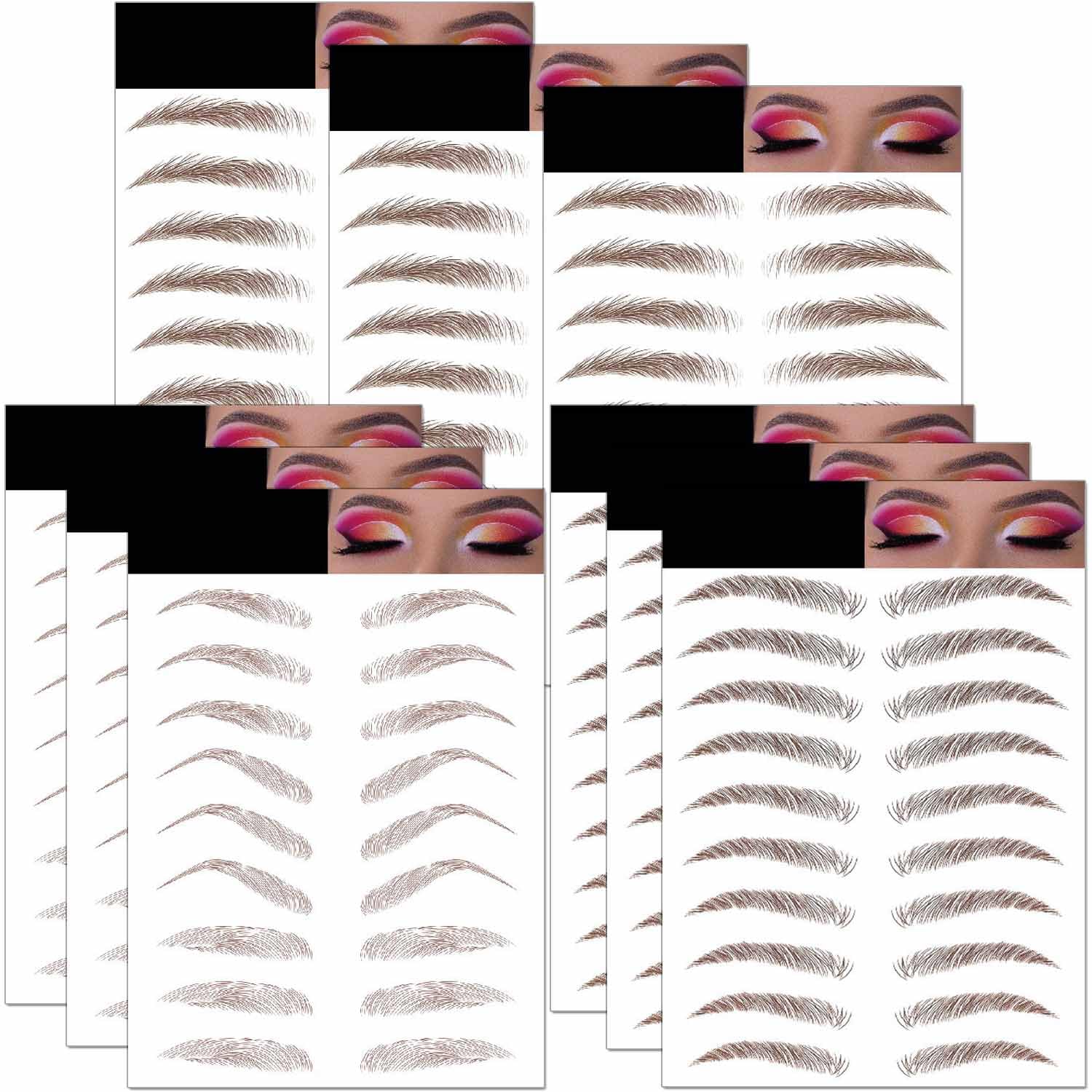 Eyebrow Tattoo 80 Pairs, 8 Sheets Eyebrow Tattoo Sticker Waterproof 4D Hair-Like Temporary Eyebrows Peel Off Brows Grooming Transfers Stickers Makeup for Women, Men, Girls - Gray/Black Eyebrows