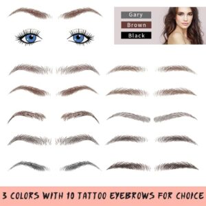 Eyebrow Tattoo 80 Pairs, 8 Sheets Eyebrow Tattoo Sticker Waterproof 4D Hair-Like Temporary Eyebrows Peel Off Brows Grooming Transfers Stickers Makeup for Women, Men, Girls - Gray/Black Eyebrows