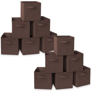 casafield set of 12 collapsible fabric cube storage bins, brown - 11" foldable cloth baskets for shelves, cubby organizers & more