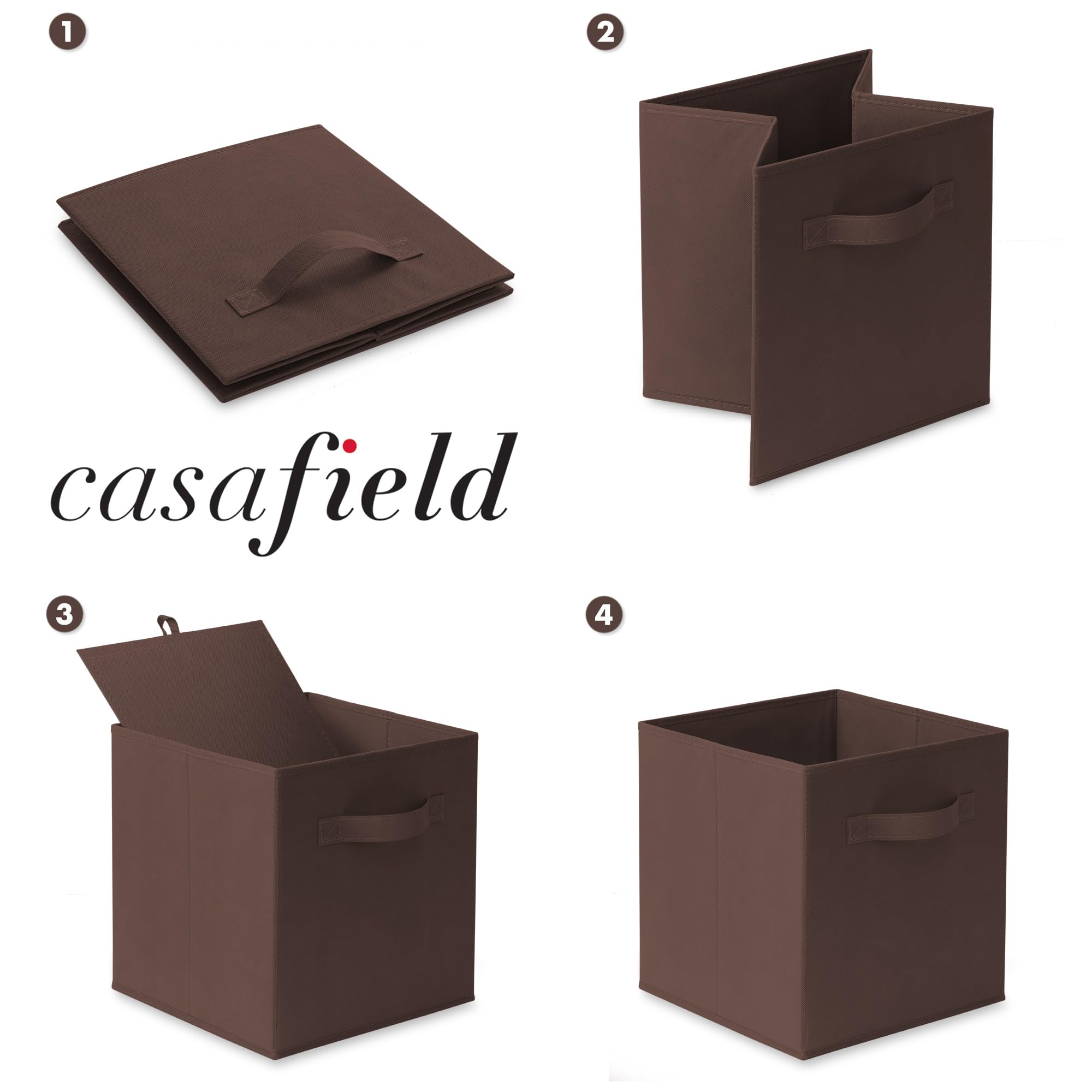 Casafield Set of 12 Collapsible Fabric Cube Storage Bins, Brown - 11" Foldable Cloth Baskets for Shelves, Cubby Organizers & More