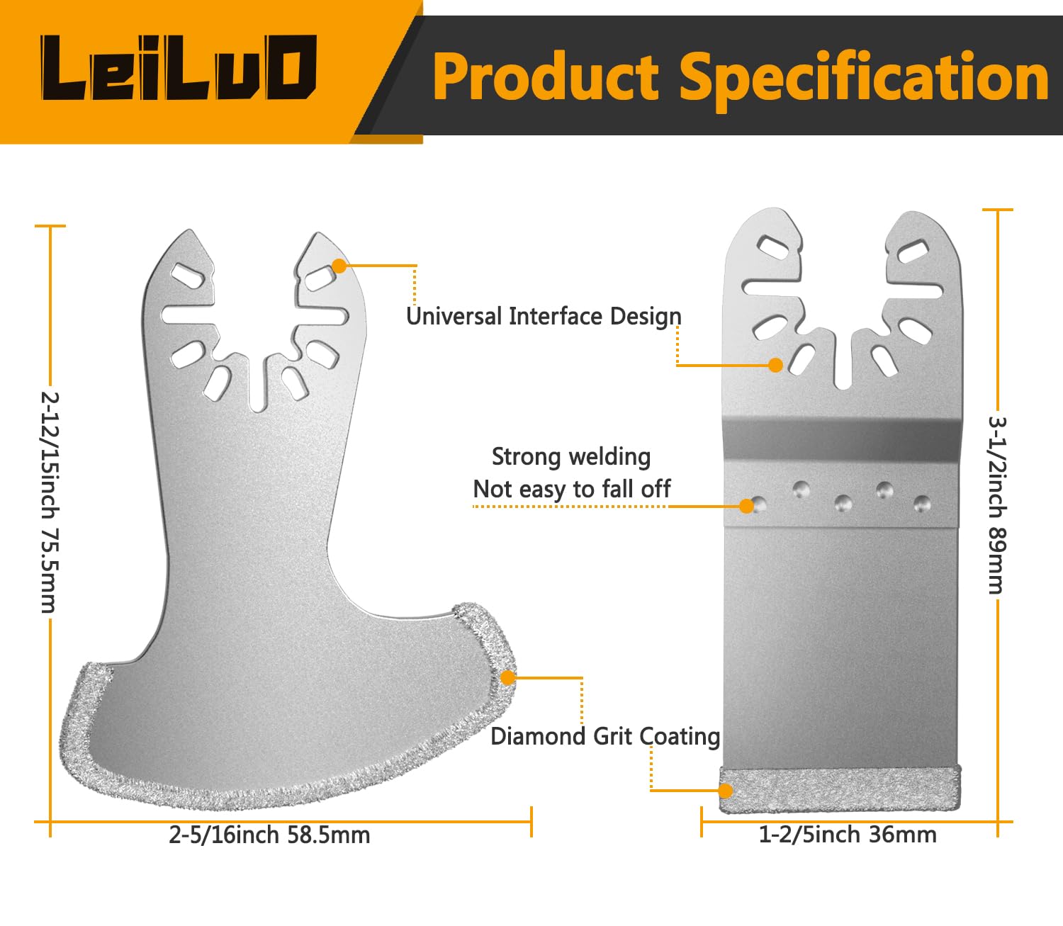 LEILUO Oscillating Multi Tool Blades 5 Pack Diamond Multitool Blades for Grout Removal Fit DeWalt Milwaukee Makita Ryobi and More