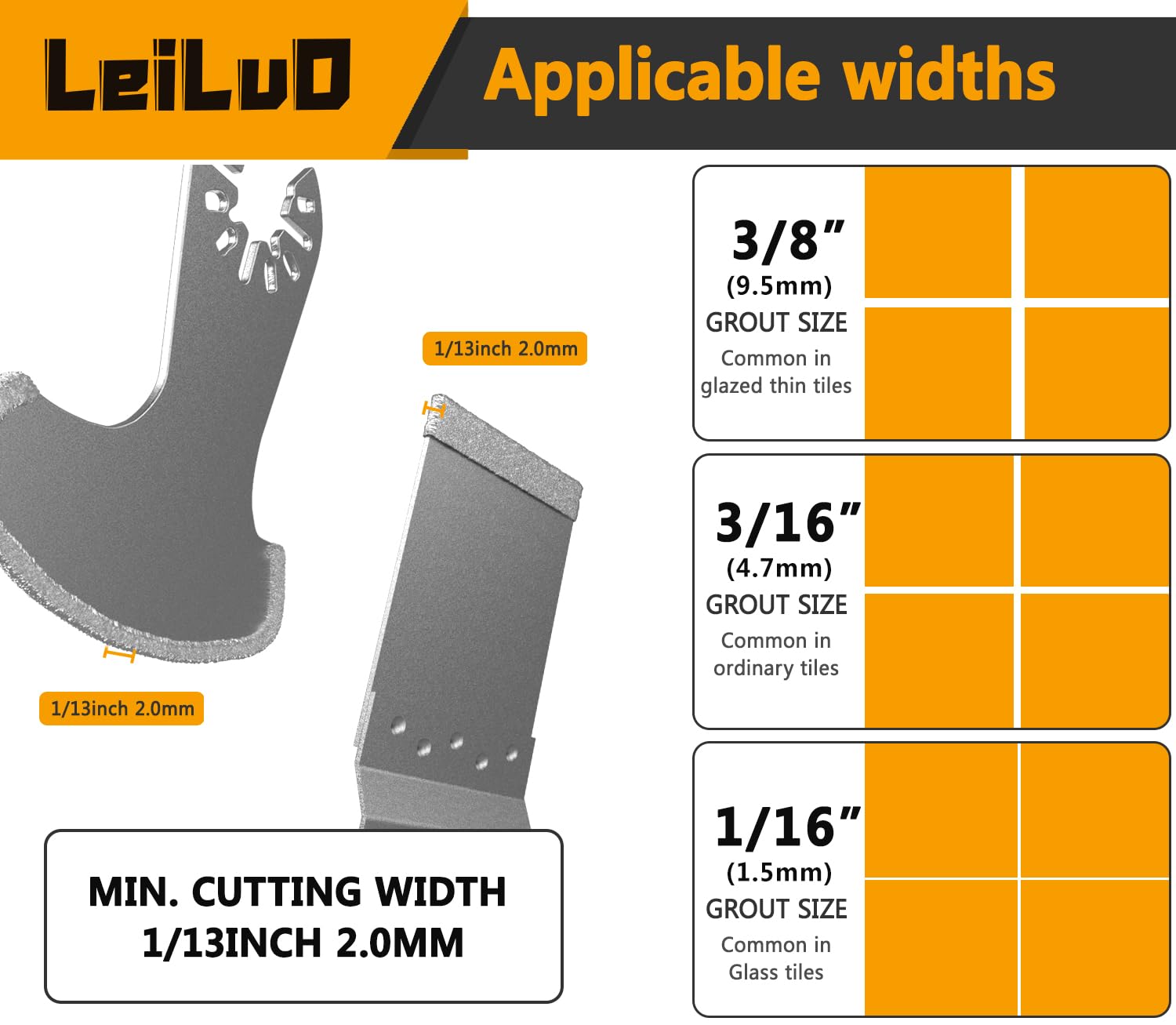 LEILUO Oscillating Multi Tool Blades 5 Pack Diamond Multitool Blades for Grout Removal Fit DeWalt Milwaukee Makita Ryobi and More