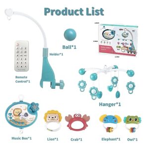 Nutsball Musical Baby Crib Mobile with Lights and Remote Control, Hanging Rotating Animals Rattles and Ceiling Light Projector with Stars, Nursery Toys with 400 Melodies for Ages 0+ Months (Blue)