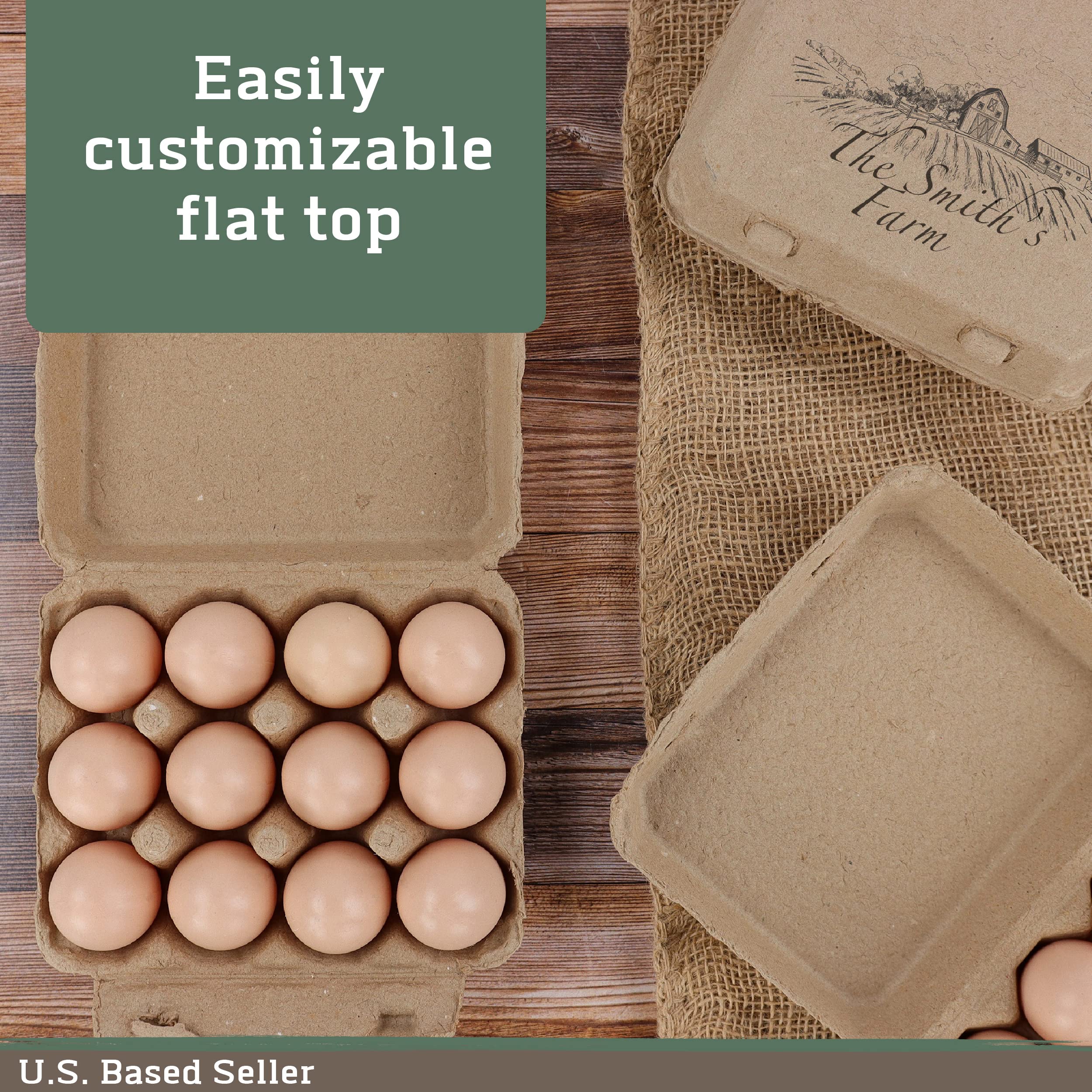 Ruralty Paper Egg Cartons for Chicken Eggs 25 Pack - Holds Dozen Jumbo Egg Cartons Bulk - Vintage 3x4 Flat Top Egg Cartons Made from Recycled Paper Pulp - Easily Personalized Blank Egg Cartons Bulk