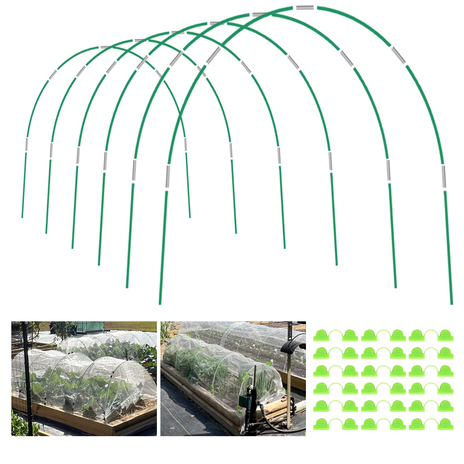 JCKHXG Garden Hoops for Raised Bed, 6 Sets of 8FT Long Greenhouse Hoops Grow Tunnel, Rust-Free Fiberglass Support Hoops Frame for Netting, DIY Plant Support Garden Stakes for Row Cover, 36pcs