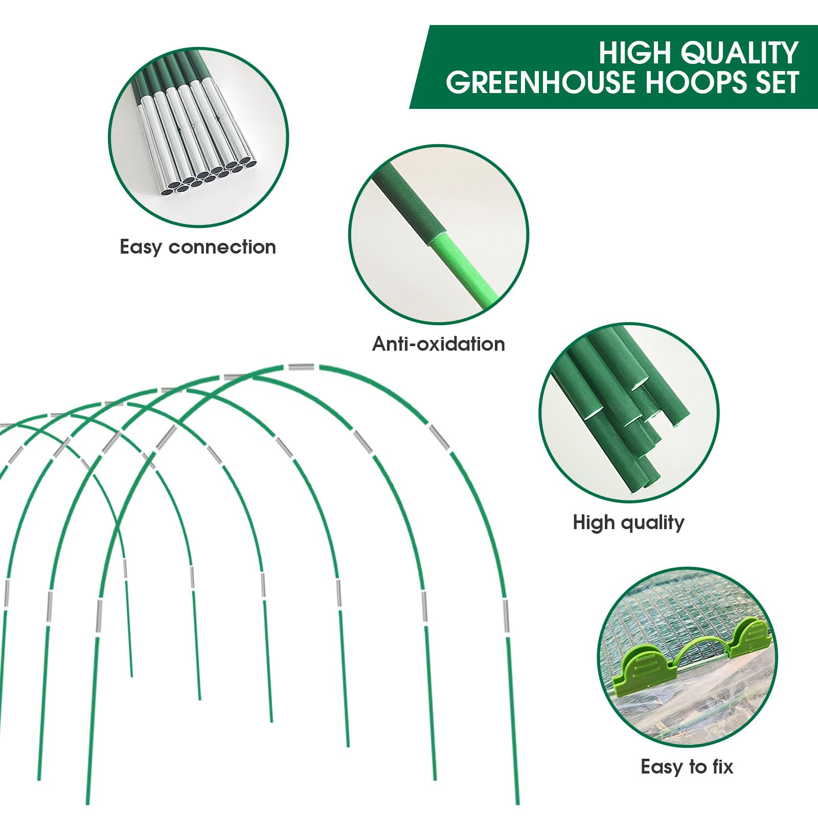 JCKHXG Garden Hoops for Raised Bed, 6 Sets of 8FT Long Greenhouse Hoops Grow Tunnel, Rust-Free Fiberglass Support Hoops Frame for Netting, DIY Plant Support Garden Stakes for Row Cover, 36pcs