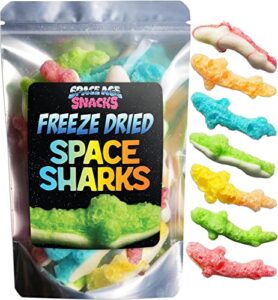 freeze dried gummy sharks - premium candy shipped in a box for extra protection - space age snacks space sharks freeze dry candy for all ages (3 ounce)