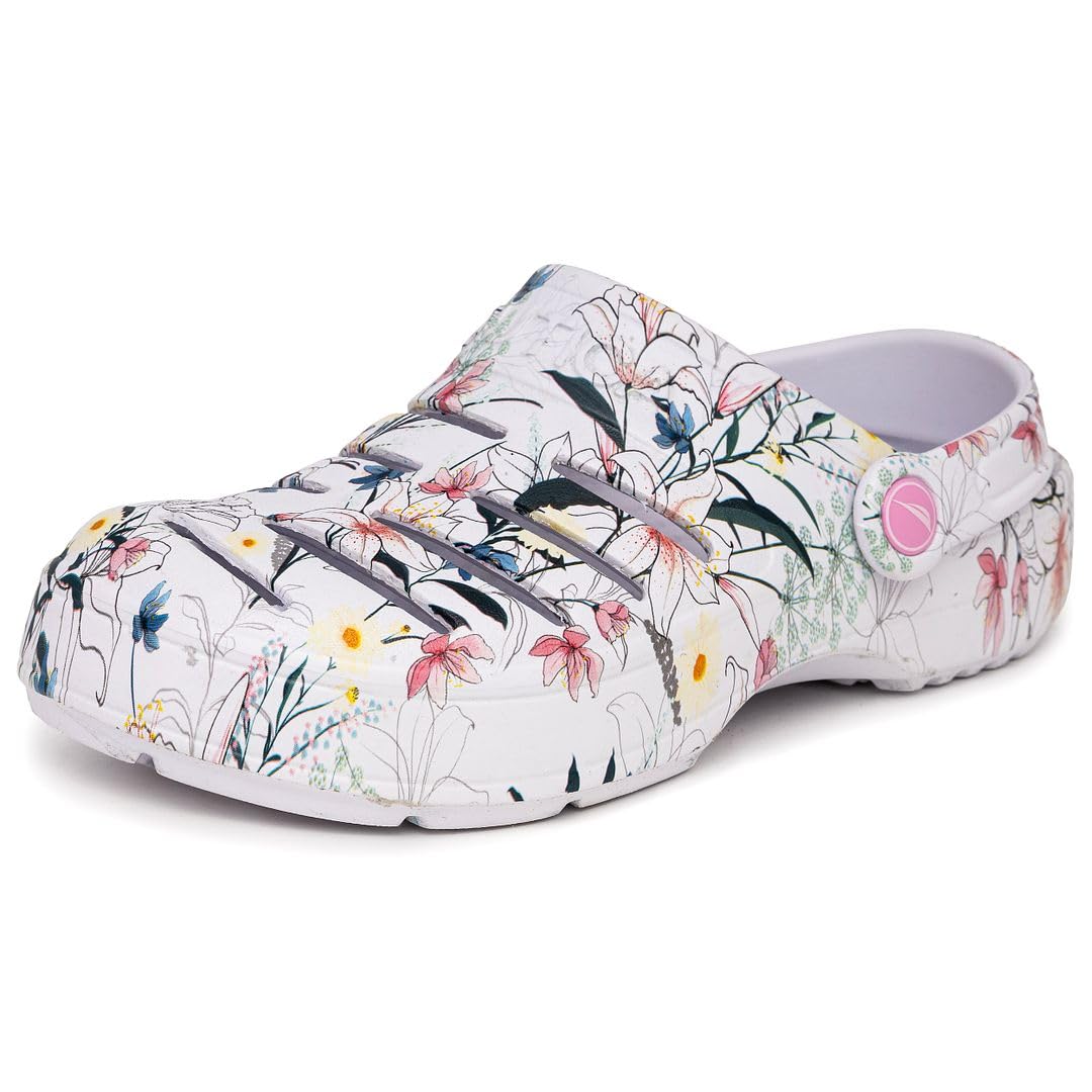 Nautica Women's Clogs - Athletic Sports Sandal - Water Shoes Slip-On With Adjustable Back Strap With Open Slits - Beach Sports Summer Shoe-River Edge-Lily Print-10