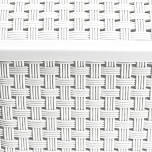 NITRON Plastic Organizer Rattan Box with Lid 16.9Qt-4Pack Large Pantry Organizer Bins Household Organizers for Kitchen, Shelves, Countertops, Desktops, Cabinets, Bedrooms and Bathrooms (Large, White)