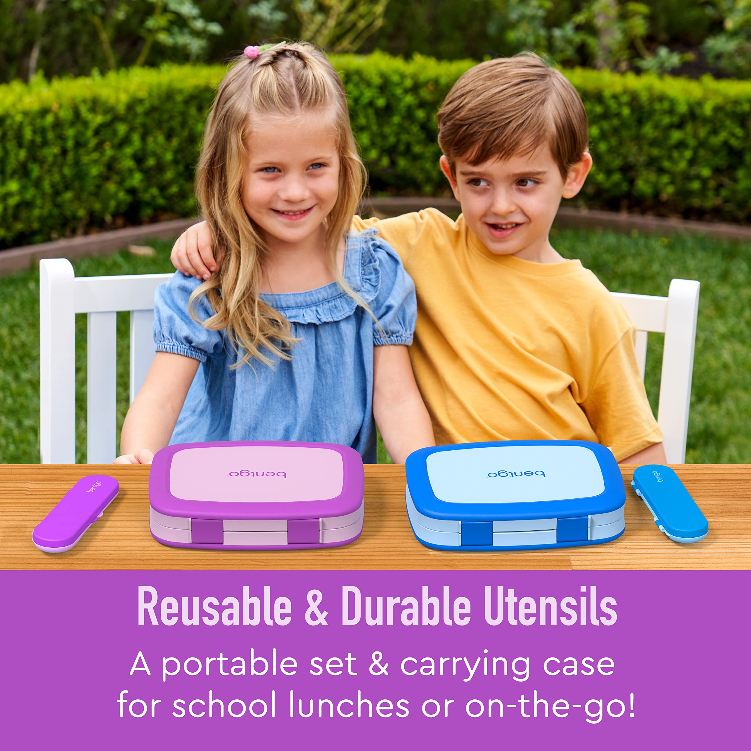 Bentgo® Kids Utensil Set - Reusable Plastic Fork, Spoon & Storage Case - BPA-Free Materials, Easy-Grip Handles, Dishwasher Safe - Ideal for School Lunch, Travel, & Outdoors (Purple)