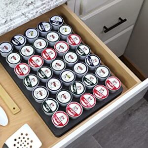 Polar Whale 2 Coffee Pod Storage Organizers Tray Drawer Insert for Kitchen Home Office Waterproof 10.9 x 14.9 Inches Holds 35 Compatible with Keurig K-Cup Durable Dark Gray Foam Made In The USA