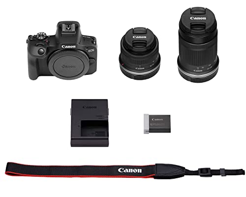 Canon EOS R100 RF-S18-45mm F4.5-6.3 is STM & RF-S55-210mm F5-7.1 is STM Lens Kit, Mirrorless Camera, RF Mount, 24.1 MP, Continuous Shooting, Full HD Video, 4K, Lightweight, Wi-Fi, Content Creation