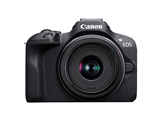 Canon EOS R100 RF-S18-45mm F4.5-6.3 is STM & RF-S55-210mm F5-7.1 is STM Lens Kit, Mirrorless Camera, RF Mount, 24.1 MP, Continuous Shooting, Full HD Video, 4K, Lightweight, Wi-Fi, Content Creation