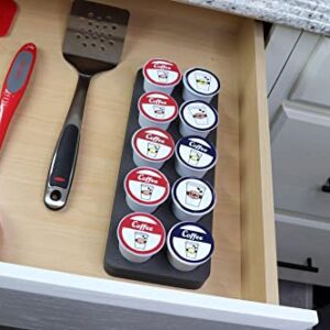 Polar Whale 2 Coffee Pod Storage Organizers Tray Drawer Insert for Kitchen Home Office Waterproof 4.5 X 11.75 Inches Holds 10 Compatible with Keurig K-Cup Durable Dark Gray Foam Made In The USA