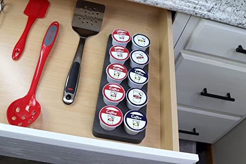 Polar Whale 2 Coffee Pod Storage Organizers Tray Drawer Insert for Kitchen Home Office Waterproof 4.5 X 11.75 Inches Holds 10 Compatible with Keurig K-Cup Durable Dark Gray Foam Made In The USA