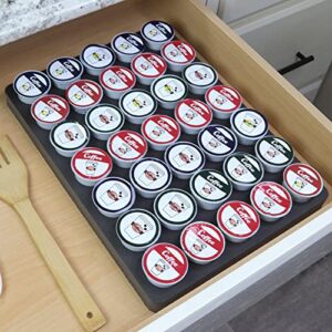 polar whale coffee pod storage organizer tray drawer insert for kitchen home office waterproof 10.9 x 14.9 inches 35 slots compatible with keurig k-cup durable dark gray foam made in the usa