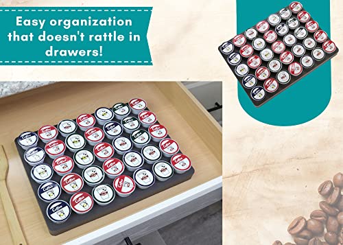 Polar Whale Coffee Pod Storage Organizer Tray Drawer Insert for Kitchen Home Office Waterproof 10.9 x 14.9 Inches 35 Slots Compatible with Keurig K-Cup Durable Dark Gray Foam Made In The USA