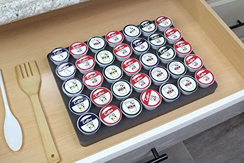 Polar Whale Coffee Pod Storage Organizer Tray Drawer Insert for Kitchen Home Office Waterproof 10.9 x 14.9 Inches 35 Slots Compatible with Keurig K-Cup Durable Dark Gray Foam Made In The USA