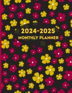 monthly planner 2024-2025, black floral two year from january 2024 to december 2025: with holidays & inspirational quotes
