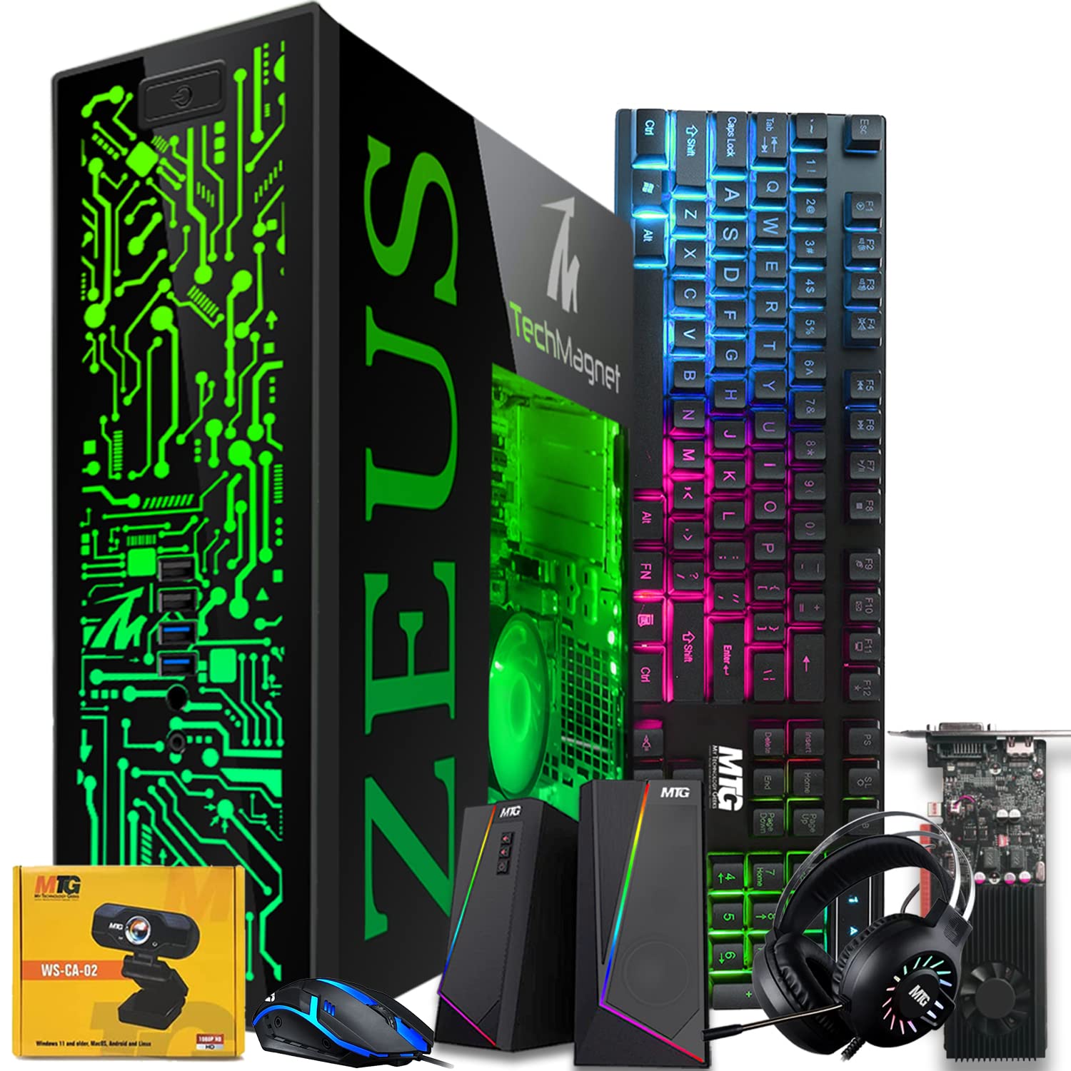 TechMagnet Gaming Desktop PC, Intel i7 6th Gen, Zeus Pro 6, GT 1030, 32GB RAM ARGB, 1TB SSD + 4TB HDD, RGB Front Panel 385 Patterns, RGB Kit, Win 10 Pro (Renewed)