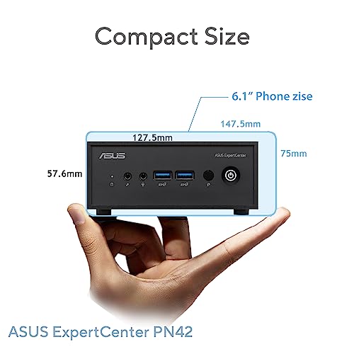 ASUS ExpertCenter PN42 Fanless Mini PC Barebone with Intel 12th gen Quad Core N100, Dual 4K Support, Dual LAN, 7 x USB, COM Port, WiFi 6E, Bluetooth, VESA Mount